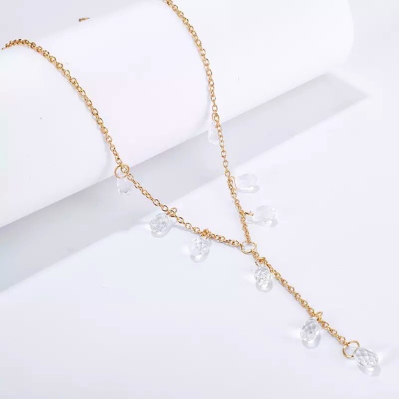 "Vera" Teardrop Gem Layered Minimalist Statement Casual/Formal Gold Necklace - Picture 4 of 7